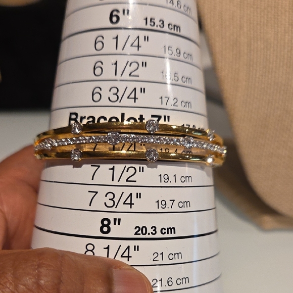 Gold Crystal Triple-Row Bangle Bracelet - Picture 4 of 4